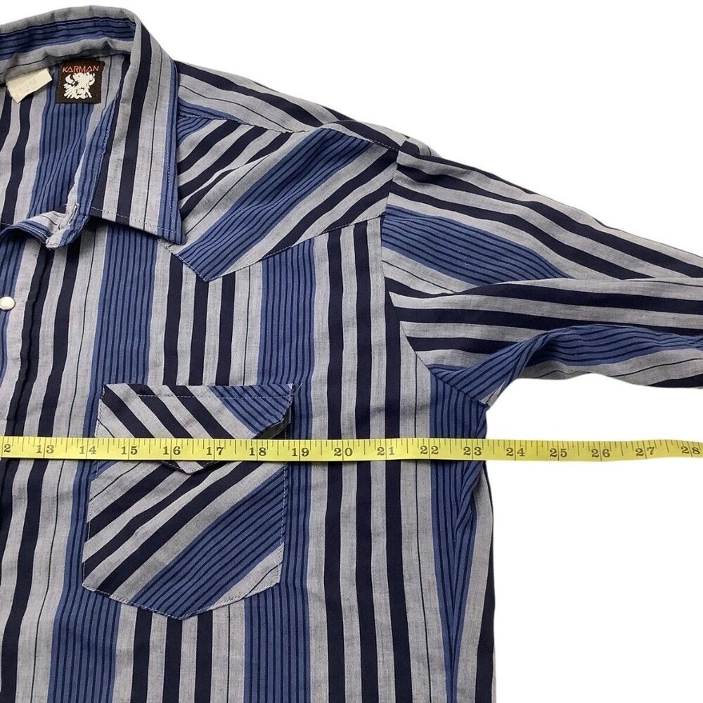 Karman Pearl Snap Long Sleeve Shirt Western Blue Striped Mens Size XL - Picture 5 of 7